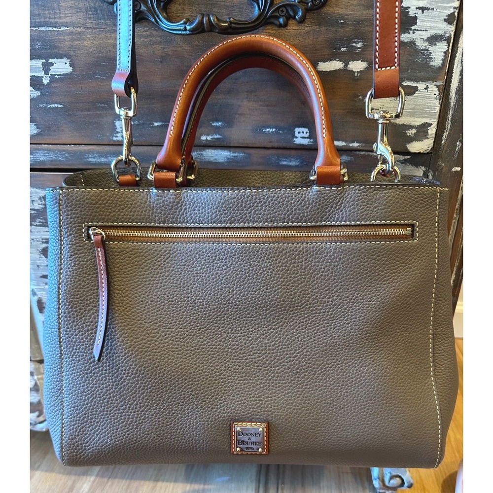 Dooney & Bourke Pebble Grain Leather Satchel Taupe Grey Bag